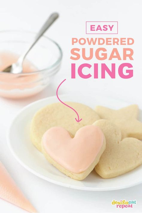 Need a quick glaze to decorate sugar cookies? This powdered sugar icing for cookies is made with basic ingredients you likely already have on hand. Forget the meringue powder or corn syrup, this icing can be made with powdered sugar, milk, vanilla & almond extract, and a dash of salt. Icing For Cookies, Sugar Cookie Glaze, Crumble Recipes, Powdered Sugar Cookies, Decorate Sugar Cookies, Sugar Cookie Icing Recipe, Easy Royal Icing Recipe, Easy Icing, Powdered Sugar Icing