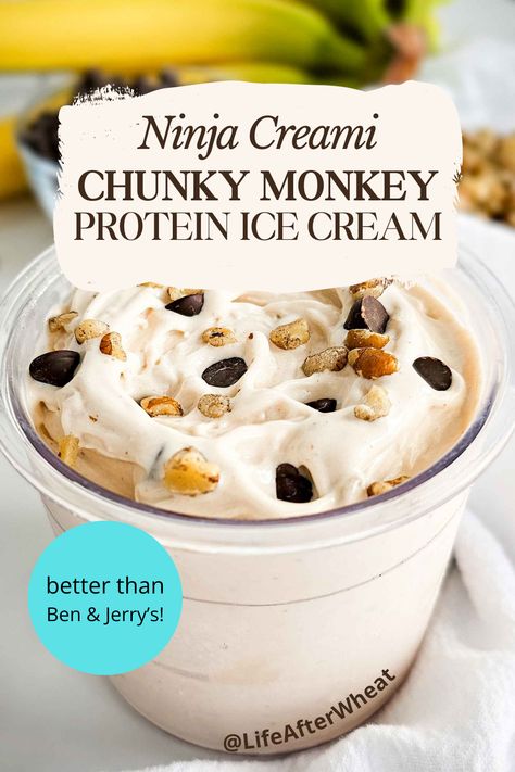 Chunky Monkey Ice Cream, Ninja Ice Cream Recipe, Protein Ice Cream Recipe, Banana Ice Cream Recipe, Protein Ice Cream Recipes, Dairy Free Protein, Healthy Ice Cream Recipes, Ice Cream Maker Recipes, Ninja Recipes