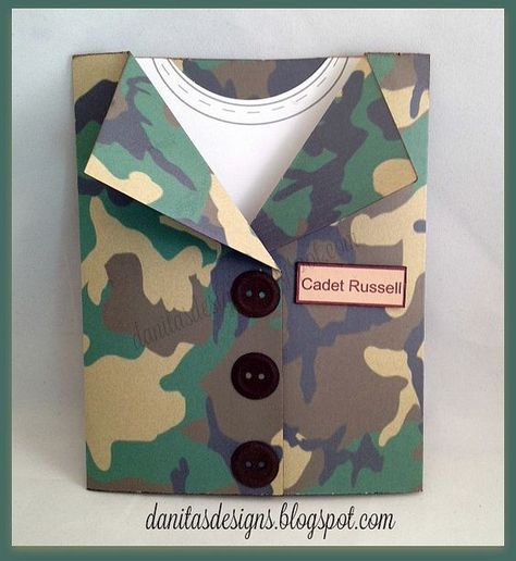 ROTC Cadet Card Camo Card Military cards: Soldier Cards Ideas, Air Force Cards Handmade, Military Cards Ideas, Cards For Soldiers, Army Crafts, Patriotic Cards, Men Masculine, Military Cards, Cards Masculine