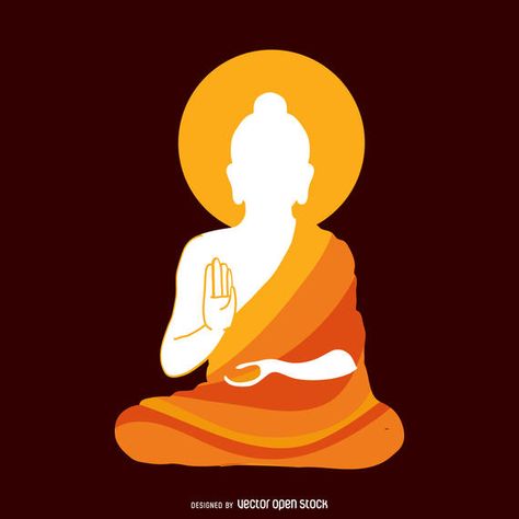 Simple illustration featuring Buddha's silhouette with a robe in orange tones. Minimalist design over a darker background. Dasavtar Paintings, Budha Art, Buddha Drawing, Buddha Art Drawing, Buddha Artwork, Buddha Wall Art, Buddha Art Painting, Buddha Painting, Silhouette Illustration