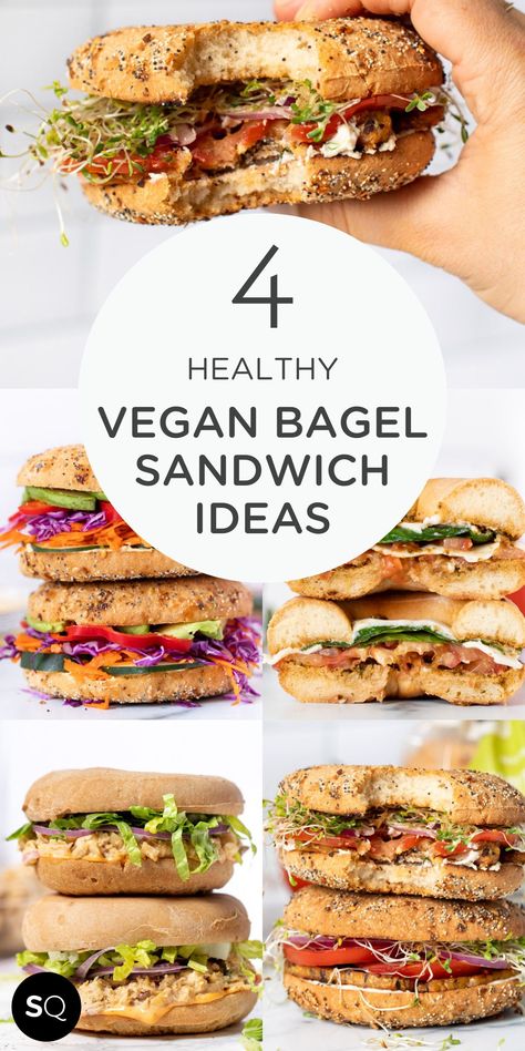 Bagel Sandwich Vegetarian, Vegan Bagel Sandwich, Healthy Bagel Sandwich, Bagel Sandwich Ideas, Signature Sandwiches, Bagel Sandwich Recipes, Healthy Bagel, Vegan Bagel, Vegan Sandwich Recipes