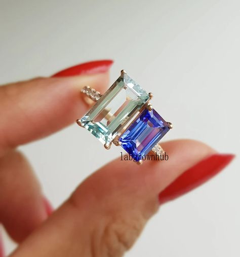 Engagement Ring Aquamarine, Aquamarine Wedding Ring, Aquamarine Wedding, Two Stone Ring, Glam Wedding, Shiny Things, Stone Engagement, Aquamarine Blue, Gift Ring