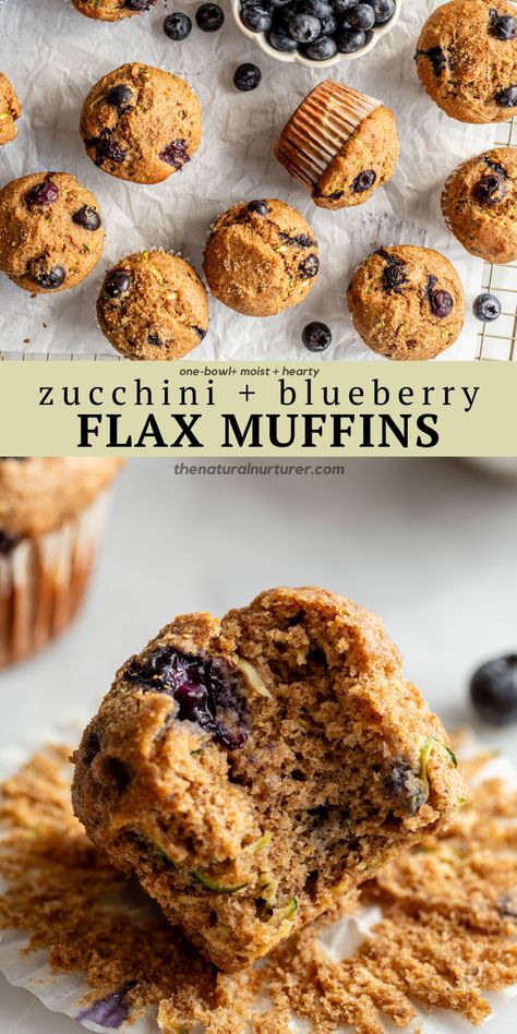 These flax muffins are not only full of fiber   protein from ground flax   Greek yogurt, but they are delightfully moist   tender thanks to the addition of grated zucchini and juicy blueberries. Mixed up in one mixing bowl   baking up in just 20 minutes, these hearty zucchini blueberry muffins make for a delicious breakfast or nutrient dense snack. Blueberry Zucchini Muffins Healthy, High Fiber Blueberry Muffins, Nutrient Dense Lunch Ideas, High Protein Mini Muffins, High Fiber Muffins For Kids, Greek Yogurt Baked Goods, Protein Muffins For Kids, Zucchini Protein Muffins, Zucchini Blueberry Muffins