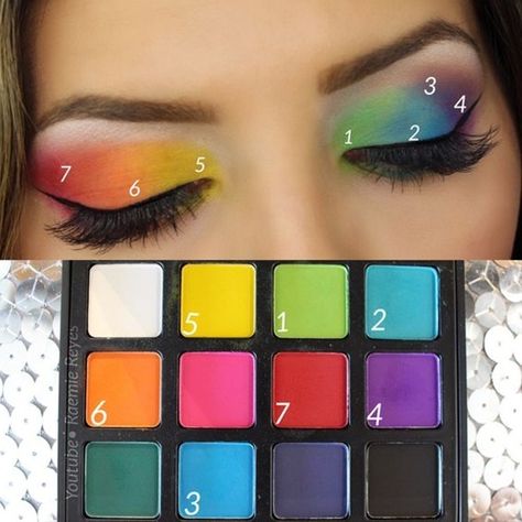 14 Easy Eyeshadow Tutorials For Perfect Eyes Rainbow Eyeshadow, Colorful Makeup, Eyeshadow Makeup, Makeup Art, Makeup Routine, Makeup Tips, Eye Makeup, Step By Step, Make Up