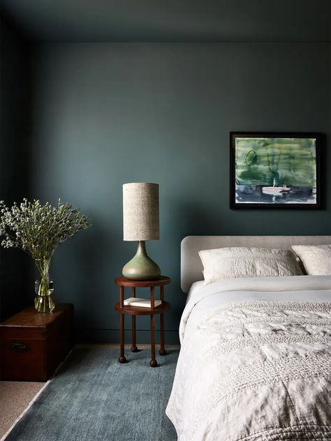 Dark Green Sofa, Bedroom Color Ideas, Small Sectional Sofa, Green Sofa, Bedroom Color, A New World, Bedroom Paint, One Bedroom Apartment, The Bedroom