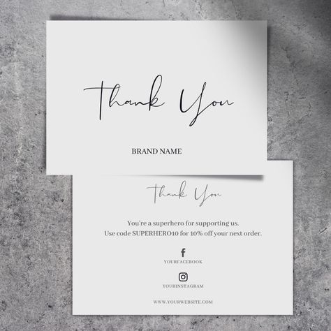 Introducing our Editable Sleek Minimalist Thank You Card Template, designed on Canva for a modern, professional, and aesthetic look. This fully editable template is perfect for personal or business use. Features: > Fully editable template on Canv... Clothing Thank You Card Design, Thank You Card For Clothing Brand, Creative Thank You Cards Business, Thank You Card Design Aesthetic, Poshmark Packaging, Graphic Designer Studio, Advertising Clothing, Sweet Aesthetic, Business Card Design Minimalist