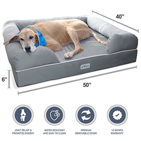 PetFusion Memory Foam Bolster Dog Bed. (Jumbo XX Large Gray, 50 x 40 x 13 inch) Each part of the bed is removable and washable. Dog Bed Orthopedic, Bed Lounge, Dog Lounge, Dog Couch, Diy Dog Bed, Bolster Dog Bed, Memory Foam Dog Bed, Cool Dog Beds, Orthopedic Dog Bed