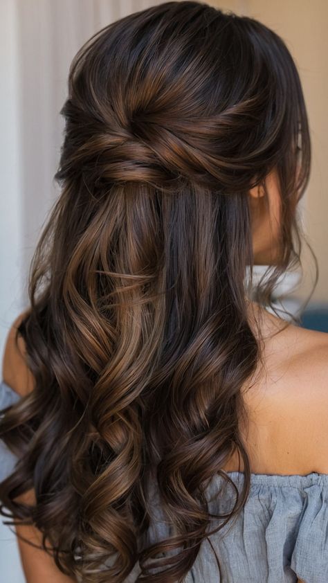 15 Stunning Bridesmaid Hair Ideas That Steal the Show -  #Bridesmaid #hair #Ideas #show #steal #Stunning Check more at https://ifoundaideas.com/wedding/15-stunning-bridesmaid-hair-ideas-that-steal-the-show/ Wedding Hairstyles Down Bridesmaid, Half Back Bridesmaid Hair, Bridesmaid Mid Length Hairstyles, Hairstyles For A Wedding Guest Half Up, Half Up Half Down Wedding Hair Bridesmaid Simple, Bridesmaids Hair Curly, Bridesmaid Hair Inspo Short, Half Up With Curtain Bangs Wedding, Half Up Classy Hairstyles