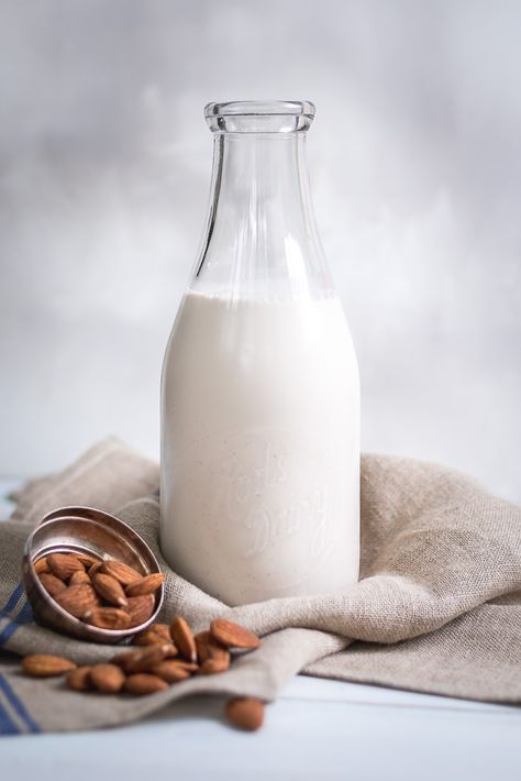 Healthy Milk Recipes, Diy Almond Milk, Milk Photography, Make Almond Milk, Almond Milk Recipes, Healthy Milk, Lactose Free Milk, Homemade Almond Milk, Nut Milk Bag