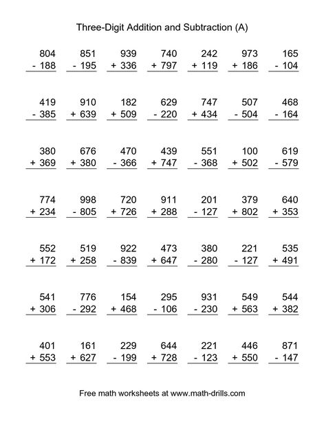 Three-Digit Addition and Subtraction Worksheets Year 3 Maths Worksheets, Subtraction With Regrouping Worksheets, Third Grade Math Worksheets, Math Fact Worksheets, Math Practice Worksheets, Math Addition Worksheets, Free Printable Math Worksheets, Math Drills, Math Subtraction