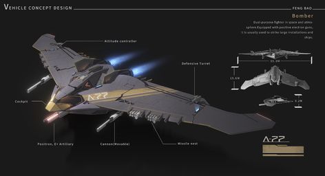 ArtStation - Vehicle- Bomber Aerospace Design, Space Ships Concept, Space Ship Concept Art, Starship Concept, Drones Concept, Starship Design, Sci Fi Ships, Spaceship Art, Spaceship Concept