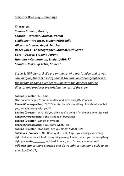 Script for Role play – CampaignCharactersSuma – Student, Parent,Sabrina – Director, Student, ParentSiddiquea – Producer, S... English Drama Script For Students, Role Play Scripts Student, Short Drama Scripts For Students, English Drama Script With Moral, English Drama Script, Role Play Scripts, Short Drama Script, Play Scripts For Kids, Drama Script