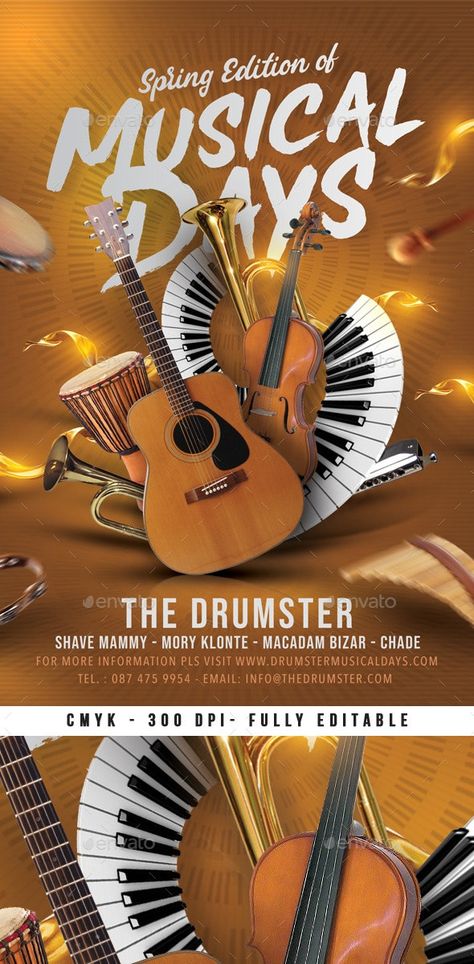 Music Days Concert Flyer - Concerts Events Posters For Music Events, Musical Concert Poster Design, School Concert Poster, Concert Name Ideas, Music Concert Design, Musical Event Poster, World Music Day Creative Ads, Concert Posters Design, Musical Concert Poster