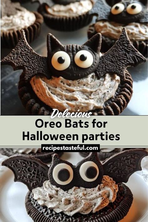 Oreo Bats are a fun and festive Halloween treat made by transforming Oreo cookies into adorable bat shapes. With simple ingredients like Hershey bars and candy eyes, these treats are perfect for Halloween parties and make a spooky yet delicious addition to any celebration. Bat Themed Snacks, Oreo Bats Halloween Treats, Oreo Bats, Scary Snacks, Creepy Cocktails, Cute Bats, Halloween Charcuterie, Candy Eyes, Store Bought Frosting