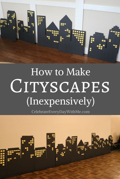 Town Themed Classroom, Batman Centerpieces Diy, Super Hero Theme Party Decorations, Heroes And Villains Halloween Party, A Night In The City Theme, Batman Diy Decorations, Nyc Theme Party Decorations, Godzilla Party Decorations, Batman Birthday Decorations