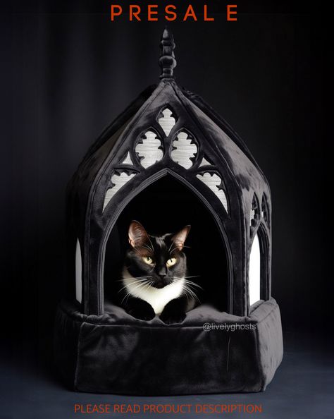 PRESALE Gothic Cat Accessories, Black Cat Accessories, Gothic Cat House, Goth Cat Accessories, Goth Cat Bed, Fancy Cat Bed, Cat Room Decor Ideas, Portable Catio, Coffin Cat Bed