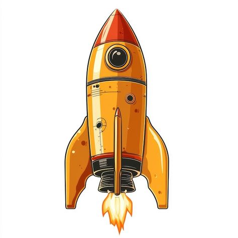 Retro Rocket, Cartoon Illustration, Rocket, Graphic Resources