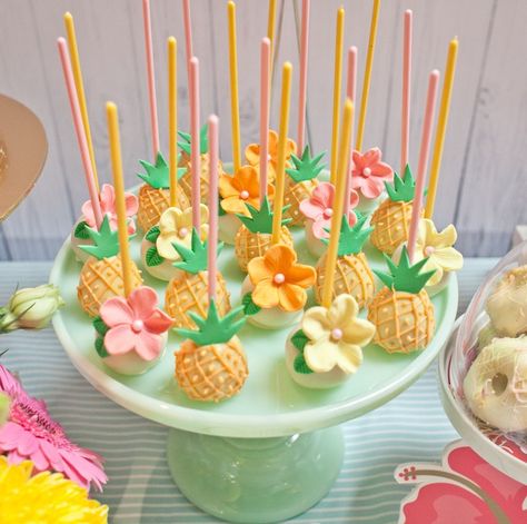 Kara's Party Ideas Spring Flamingo Birthday Party | Kara's Party Ideas Pineapple Cake Pops, Tropisk Fest, Savory Cakes, Tropical Birthday Party, Pineapple Birthday, Aloha Party, Flamingo Birthday Party, Luau Birthday Party, Moana Birthday Party