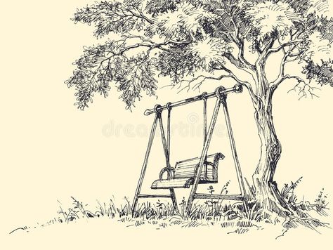 Playground Drawing, Tree House Drawing, Tree Vector Illustration, Pencil Tree, Tree Drawings Pencil, Tree Vector, Landscape Sketch, Paper Pencil, Art Drawings Sketches Pencil