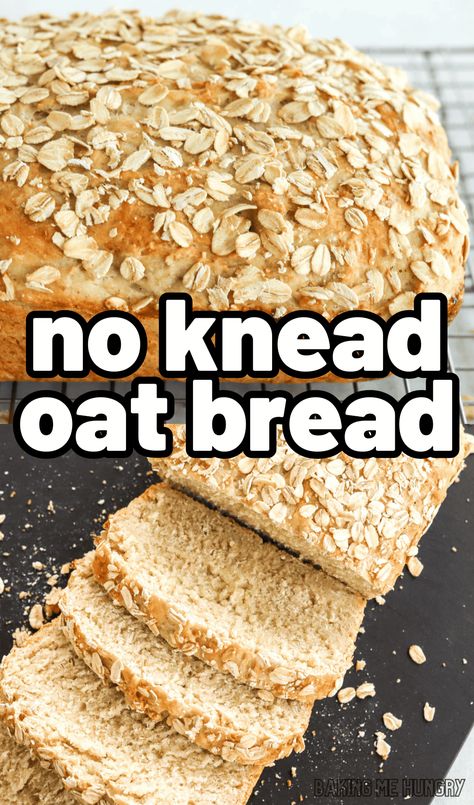 If you're a fan of homemade bread, don't miss out on this simple no-knead Oat Bread Recipe! It's the perfect way to make easy oatmeal bread! Easy Oatmeal Bread Recipes, Easy Oat Bread, No Knead Oatmeal Bread, Oatmeal Bread Easy, Oatmeal Quick Bread Recipes, Oat Bread Recipe Gluten Free, Oats Bread Recipe, Oat Flour Recipe, Easy No Knead Bread