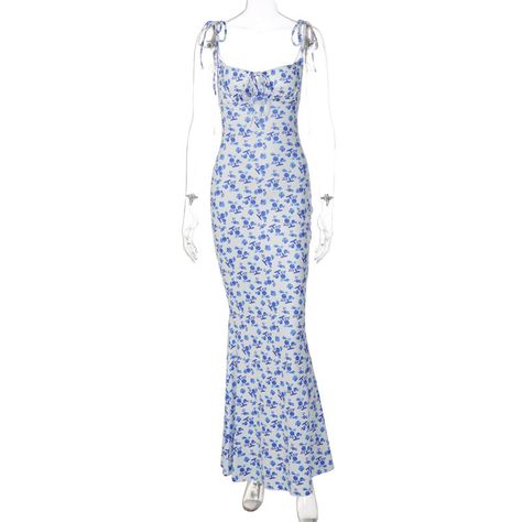 Style: Casual,Boho & Vacation  Fit: Slim  Fabric: Polyester Blends  Pattern: Floral  Element: Tie  Neckline: Tie Neck  Sleeve Type: Others  Sleeve Length: Sleeveless  Product Type: Cami Dress,Maxi Dress  Occasion: Vacation,Party & Club  Dress/Skirt Length: Maxi  Main Composition: Polyester  Season: Summer Blue Floral Dress Outfit, Long Blue Floral Dress, Elegant Fits, Floral Dress Outfit, Deep V Neck Dress, Cami Maxi Dress, Blue Floral Dress, Long Beach Dress, Dress Women Elegant