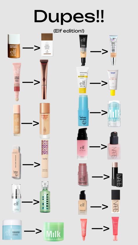 #preppy #fyp #makeup #elf #elfcosmetics #dupesssss #aesthetic Makeup Buying List, Elf Must Haves, Elf Cosmetics Must Haves, Elf Makeup Products, Best Elf Products, Elf Make Up, Makeup Routine Guide, Preppy Makeup, Makeup Order