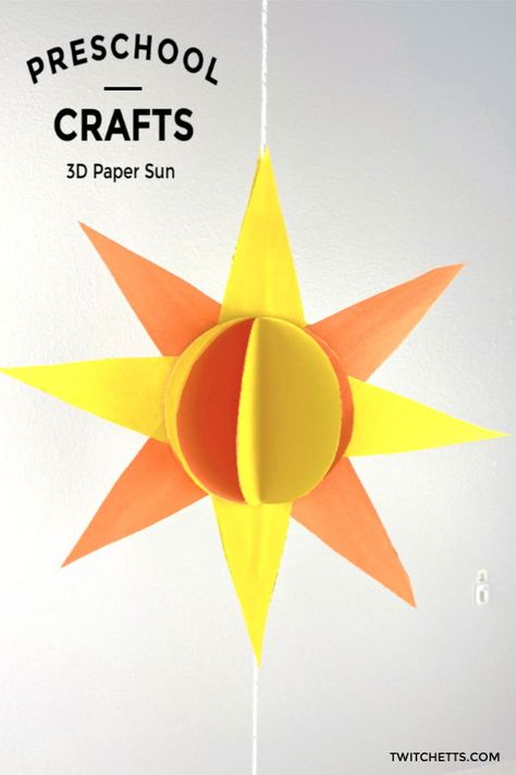 This sun craft for preschoolers is perfect for a fun yellow day activity or summer craft. Grab your stash of construction paper, some scissors, and glue and you can make an easy 3D paper craft. Yellow Day Activity, Sun Craft, Sun Crafts, Craft For Preschoolers, Summer Craft, 3d Craft, Papercraft Templates, Yellow Sun, 3d Paper Crafts