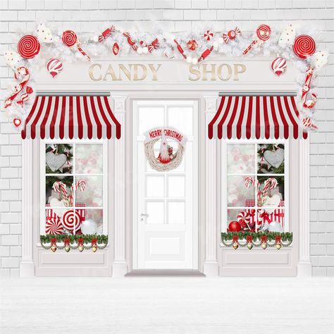 Kate Christmas Candy Shop Backdrop for Photography Christmas Candy Shop, Mini Cafe, Christmas Front Door, Christmas Photo Booth, Christmas Backdrop, Pink Things, Backdrop Ideas, Home Decor Christmas, Christmas Backdrops