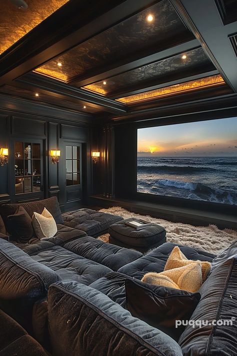 Small Theater Room: Creating Big Experiences in Compact Spaces - Puqqu Movie Room House, Home Aesthetic Dark, Dark Themed House, Dark Home Aesthetic, Aesthetic Decor Ideas, Secret Rooms In Houses, Theater Room Decor, Home Theater Room Design, Theater Rooms