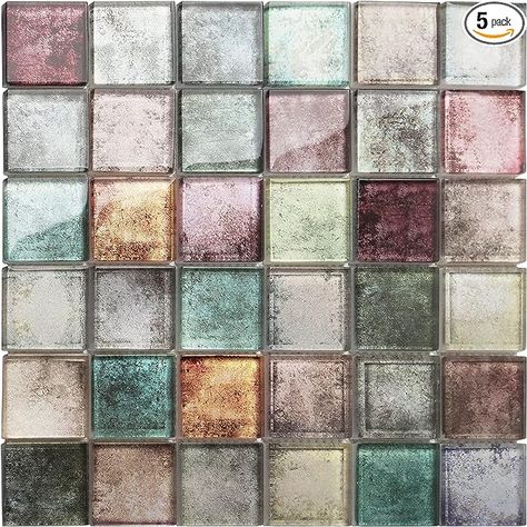 Parrotile Antique 2'' x 2'' Glass Squared Tile Glazed Red Grey Grid Mosaic Wall Backsplash Tile PT31 (Box of 5 Sheets) - Amazon.com Pizza Area, Tile For Wall, Pebble Mosaic Tile, Tile Backsplash Bathroom, Iridescent Tile, Mosaic Tile Sheets, Pebble Tile, Tiles For Wall, Shower Floor Tile