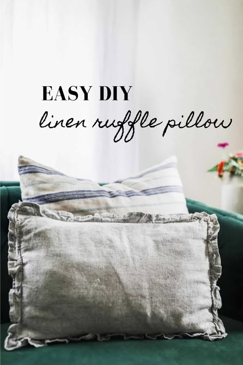 Linen Diy Projects, Pillow Case, Ruffle Pillow Case, Sewing Ruffles, Diy Ruffle, Cushion Cover Pattern, Pillow Cases Diy, Ruffle Linen, Ruffle Pillow