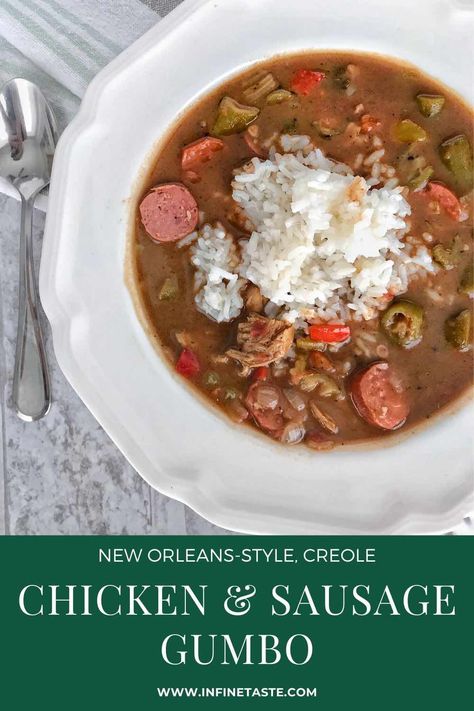 Creole Chicken And Sausage, Roux Gravy, Gumbo Soup Recipe, Gumbo Recipe Okra, Andouille Sausage Gumbo, Okra Gumbo, Creole Chicken, Chicken And Sausage Gumbo, Creole Gumbo