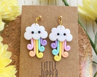 Cute Clay Accessories, Polymer Clay Earrings Kawaii, Polymer Clay Unicorn Earrings, Kawaii Polymer Clay Ideas, Cute Earrings Clay, Kawaii Clay Earrings, Poly Clay Ideas, Poly Clay Earrings, Cute Clay Earring Ideas