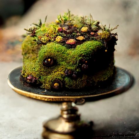 whimsical, lovely, victorian, steampunk, moss cake on | Midjourney | OpenArt Moss Cake Decoration, Chocolate Fantasy Cake, Table Food Photography, Mood Cake, Cake Moss, Victorian Piped Cake, Moss Cake, Floral Fantasy Cake, Victorian Cakes