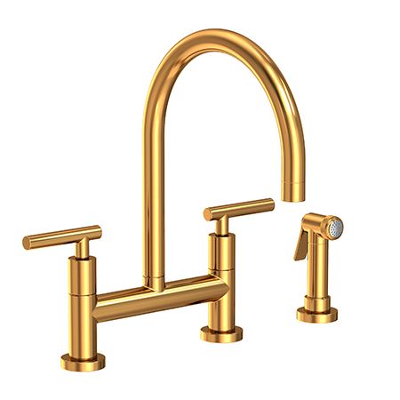 East Linear - Kitchen Bridge Faucet with Side Spray - 1500-5413 - || Newport Brass Bridge Faucet Kitchen, Linear Kitchen, Bridge Faucet, Design Stage, Faucet Kitchen, Newport Brass, Contemporary Canvas, Water Heating, Kitchen Sink Faucets