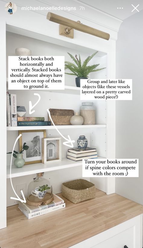 How To Style Books On Shelves, White Book Shelves Living Room, Living Room Bookshelf Decor Ideas, Decorate A Bookcase In Living Room, Rustic Shelf Styling, What To Put On Bookshelves, Tall Shelf Styling, Top Shelf Decor Living Room, Paint Behind Shelves