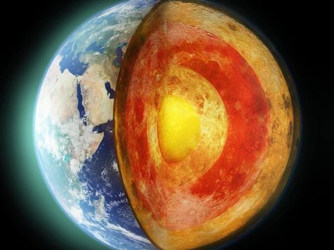 Diamonds squeeze the truth about Earth's core out of experimental samples of iron and lighter elements like oxygen and carbon. Earth Core, Earth Photo, Seismic Wave, Outer Core, Earths Rotation, Earth's Mantle, Earth's Magnetic Field, Hollow Earth, Earth's Core