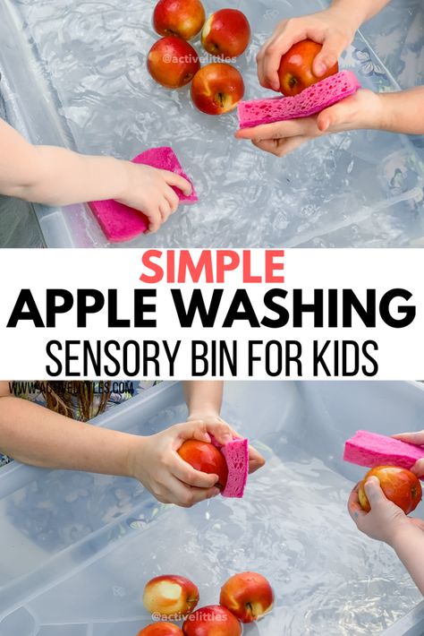 Apple Washing Sensory, Apples Process Art, Apple Sensory For Infants, Apples Preschool Theme Sensory Bins, Apple Themed Sensory Activities, Activities With Apples For Preschoolers, Apple Curriculum For Toddlers, Apple Theme Week Preschool, Sensory Fall Activities Preschool