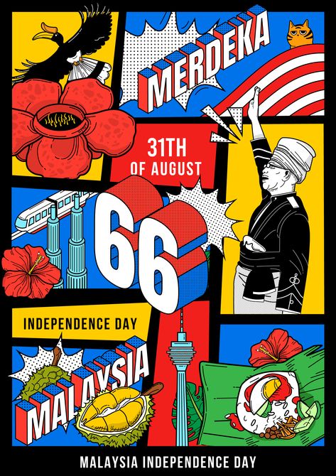 Digital Art Poster Illustrations, Independence Day Poster Malaysia, Poster Doodles Ideas, Merdeka Day Poster, Malaysia Tourism Poster, Poster Kebudayaan Malaysia, Independence Poster Design, Visit Malaysia Poster Design, Poster Kemerdekaan Malaysia Madani