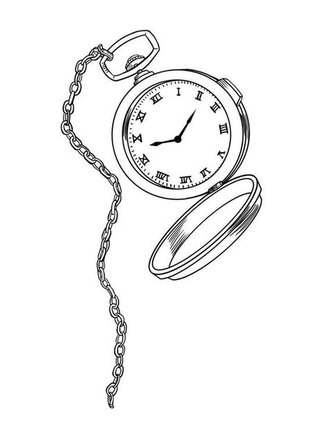 Stopwatch Tattoo, Tattoos Clock, Pocket Tattoo, Tato Jam, Pocket Watch Drawing, Stencil Simple, Tattoos Stencil, Pocket Watch Tattoo Design, Clock Drawing