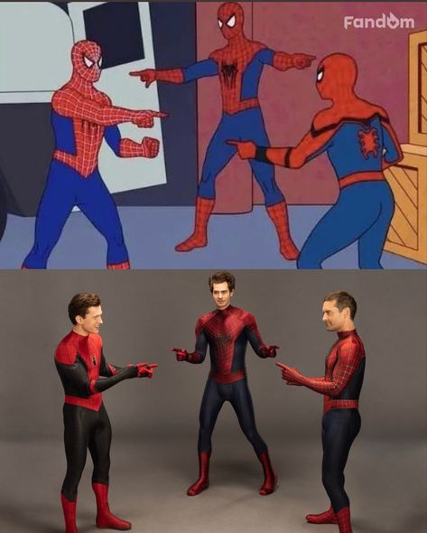 Trio Marvel Costumes, Spiderman Trio, Spiderman Meme, Trio Costumes, Unique Couple Halloween Costumes, Trio Halloween Costumes, Tobey Maguire, Spiderman Costume, 사진 촬영 포즈