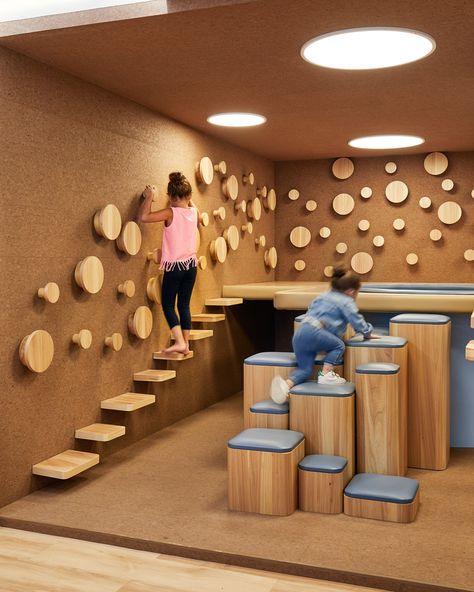 Indoor Playground Design, Indoor Playroom, Kindergarten Interior, Daycare Design, Wooden Objects, Kids Cafe, Kids Indoor Playground, Big Room, Kindergarten Design