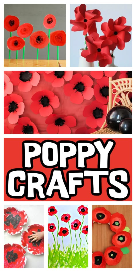 We have 19 poppy crafts for kids of all ages and adults too. They are perfect for commemorating Memorial Day or Veteran's Day. Veterans Day Craft For Kids, Poppies Craft For Kids, Preschool Remembrance Day Crafts, Easy Poppy Crafts For Kids, Kids Veterans Day Crafts, Veterans Day Crafts For Kids Projects, Veterans Day Crafts For Seniors, America Crafts For Kids, Veteran's Day Crafts For Kids