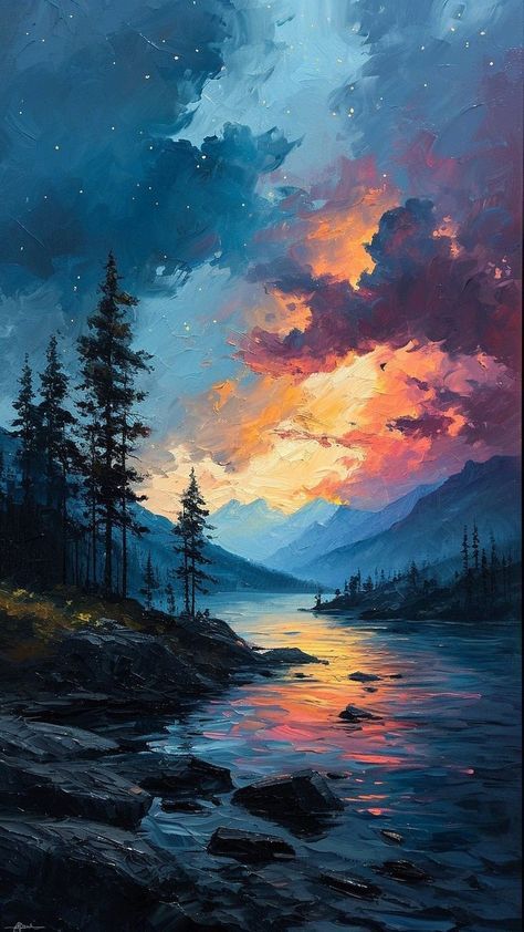 Paintings Scenery, Fantasy Landscape Painting, Abstract Mountain Painting, Landscape Canvas Painting, Painting Scenery, Mountains Painting, Capture Moments, Acrylic Landscape, Movie Set