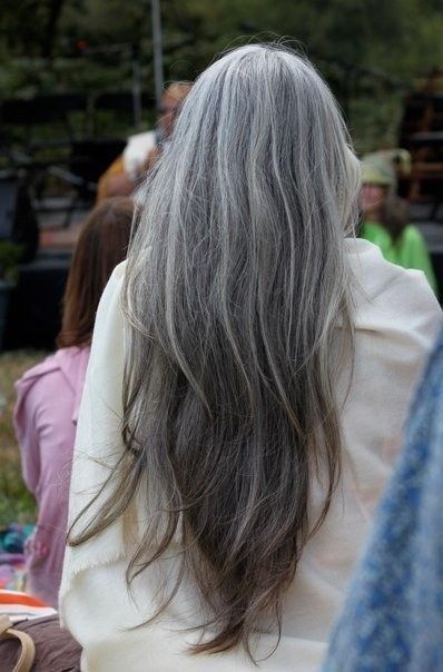 Grey Mermaid Hair, Grey Hair With Extensions, Gray Hair And Tattoos, Long Natural Grey Hair, Long Natural Gray Hair, Long Salt And Pepper Hair, Gray Hair Natural, Long Grey Hair, Natural Grey Hair