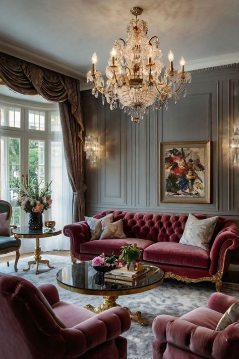 Classicism Interior, Opulent Decor, French Living Room Decor, Classic Rooms, Classical Living Room, Pink Velvet Sofa, Lounge Rooms, European Living Room, French Living Rooms