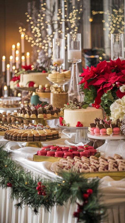 20 Stunning Dessert Table Ideas That Will Wow Your Holiday Guests (You Won't Believe #12!) New Years Dessert Table, Christmas Candy Table Ideas, Winter Dessert Table, Tea Party Dessert Table, Christmas Buffet Table, Cookie Table Wedding, Cookie Decorating Station, Christmas Desserts Party, Gathering Friends