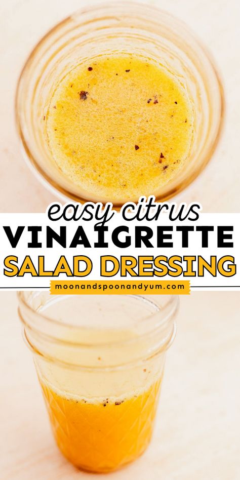 A summer citrus salad dressing! You'll love this summer condiment recipe. Fresh with a zesty, tangy flavor, this easy citrus vinaigrette is the BEST. This salad dressing idea is also vegetarian, gluten-free, soy-free, nut-free, and dairy-free! Easy Salad Vinaigrette, Simple Salad Dressing Vinaigrette, Sugarless Salad Dressing, Easy Salad Dressing Recipes Vinaigrette, Light Salad Dressing Recipes Healthy, Recipes For Salad Dressings, Dash Diet Salad Dressing Recipes, Low Fat Vinaigrette Dressing, Lettuce Salad Dressing Recipes