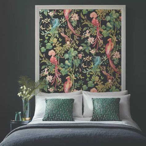 Framed Wallpaper Panels | Interior Styling Trend |1838 Wallcoverings Wallpaper Panels Bedroom, Framed Wallpaper Panels, Chasing Paper Wallpaper, Jet Black Wallpaper, Gallery Wall Images, Panels Bedroom, Wall Trends, Headboard Decor, Favorite Paint Colors