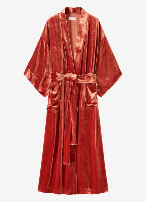 VELVET SILK GOWN by TOAST Couture, Kimonos, Women Nightwear Outfit, Velvet Loungewear, Nightwear Outfits, Velvet Dressing Gown, Silk Clothes, Dressing Gown Robe, Printed Gowns